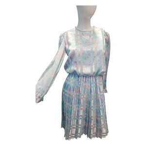 Marnette Vintage 80's Pastel Pleated Dress Womens Size 8
